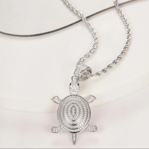 14K White Gold Plated Silver Turtle Pendant For Necklace